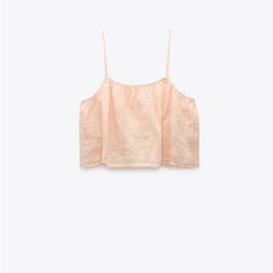 Zara Light Peach Flowy Linen Crop Top Size: M